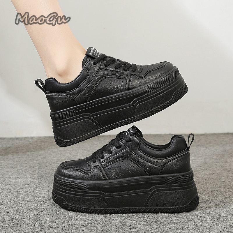 Sewing Cloth - Hoogteverhogende platform witte sneakers dames veterschoenen