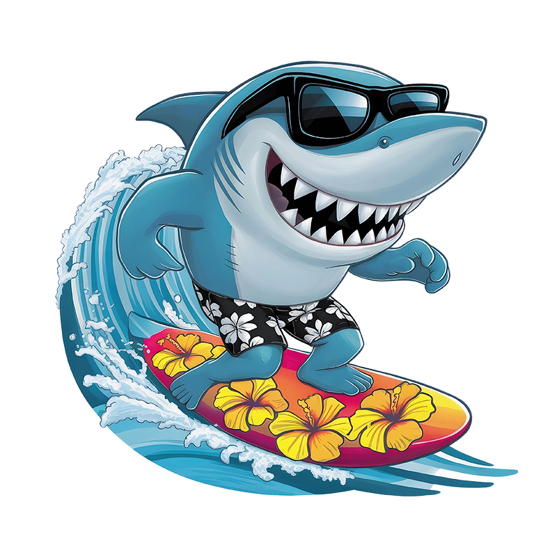 Iron On Patch - Interessante haaien surfen strijktransfers DTF-transfers klaar