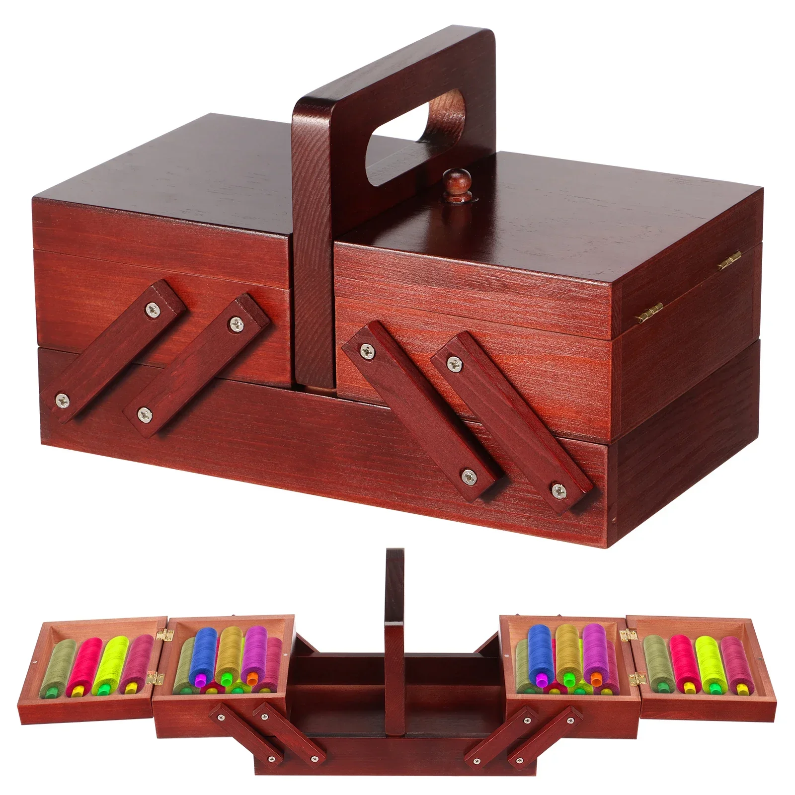 Bobbin Organizer Box - Uitbreidbare naaigarenbox van hout, vintage klossen,